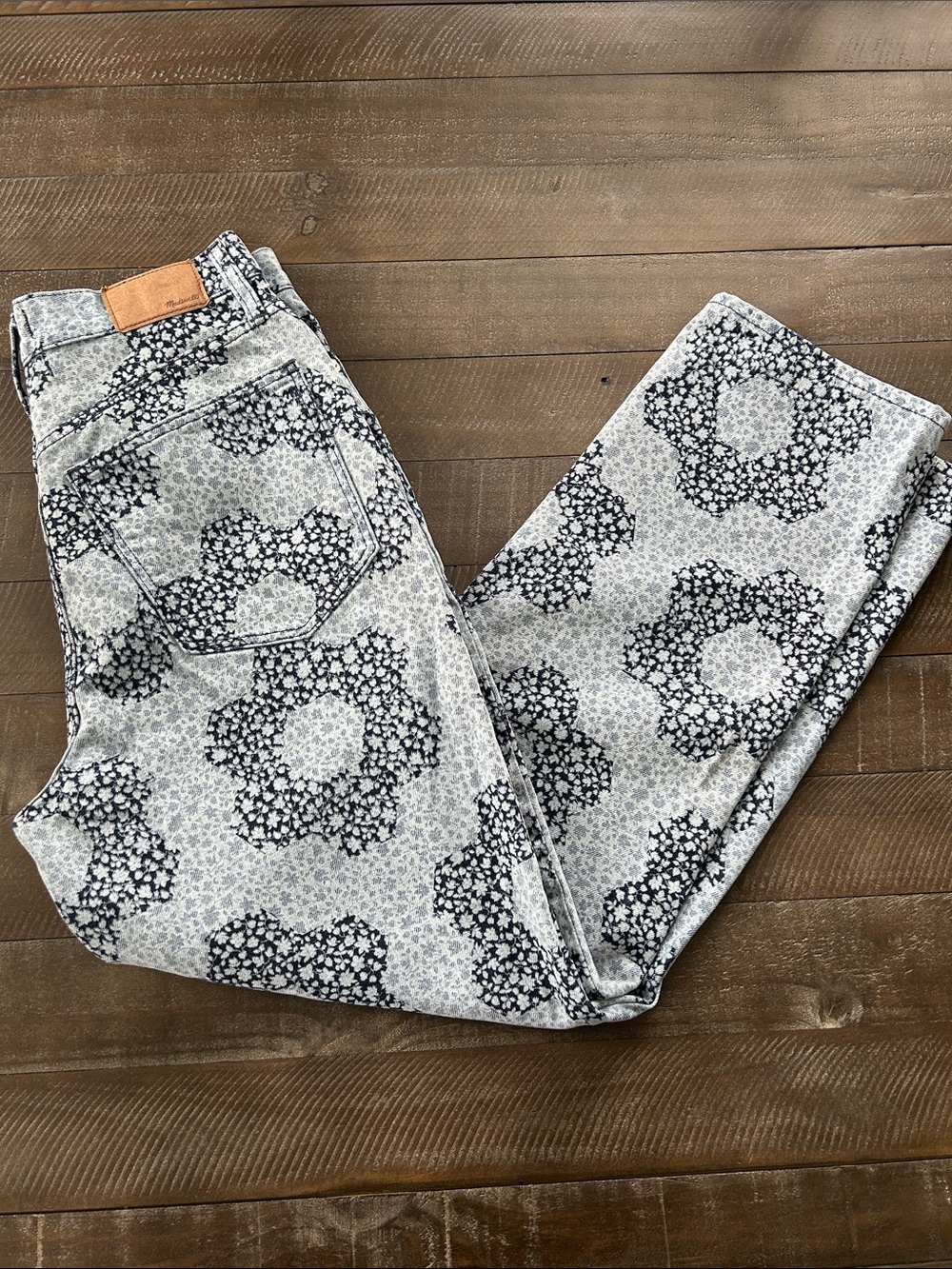 Madewell Light Blue Floral Print Straight Leg Jeans - Picture 9 of 10